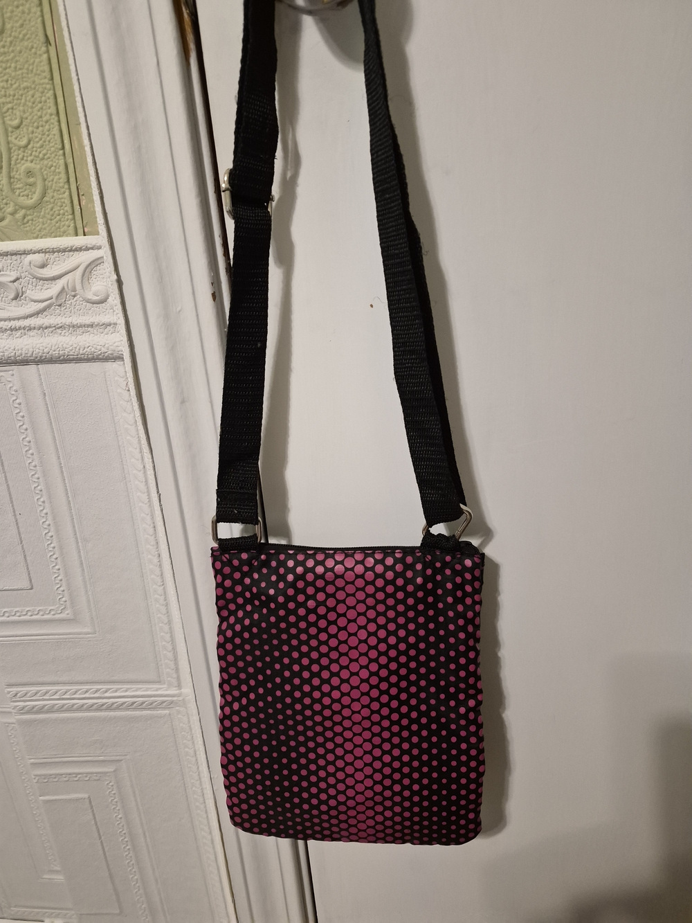 Pink Polka Dot Dickies  Crossbody Bag with Black Strap - Picture 2 of 4